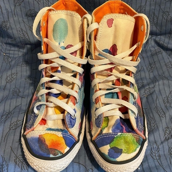 Watercolor high top converse all star sneakers junior 5 women’s 6.5 - Picture 2 of 7